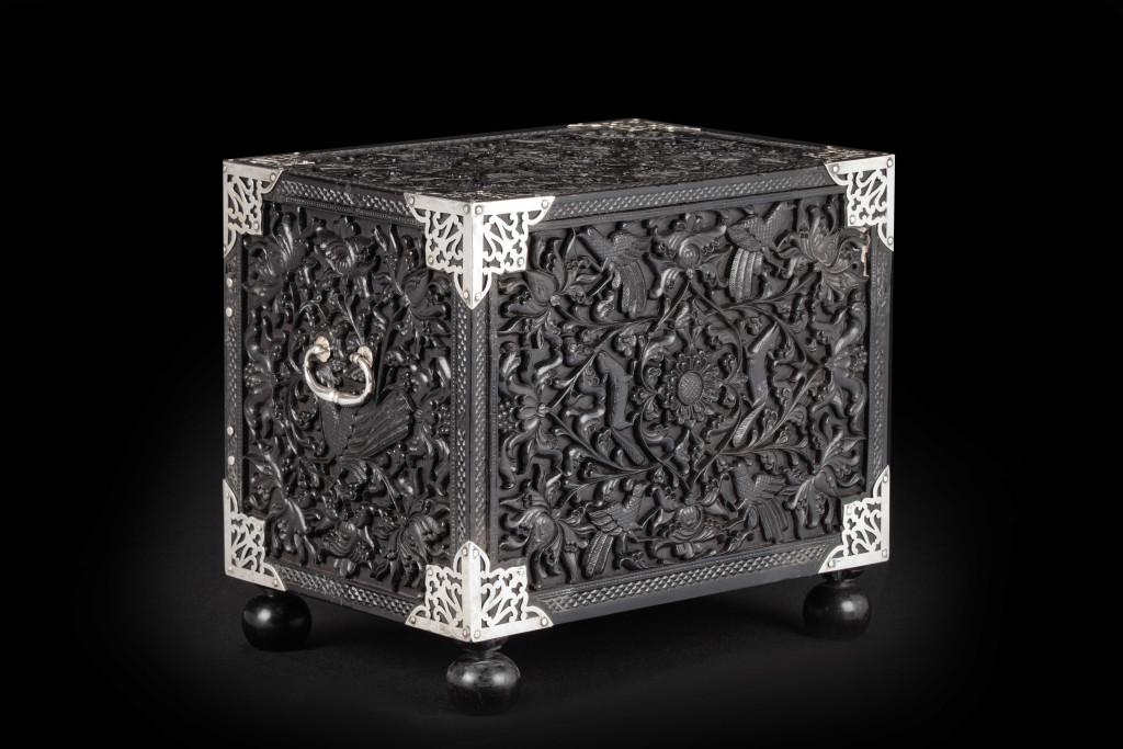 A splendid Dutch-colonial Sinhalese ebony two-door cabinet with silver mounts
