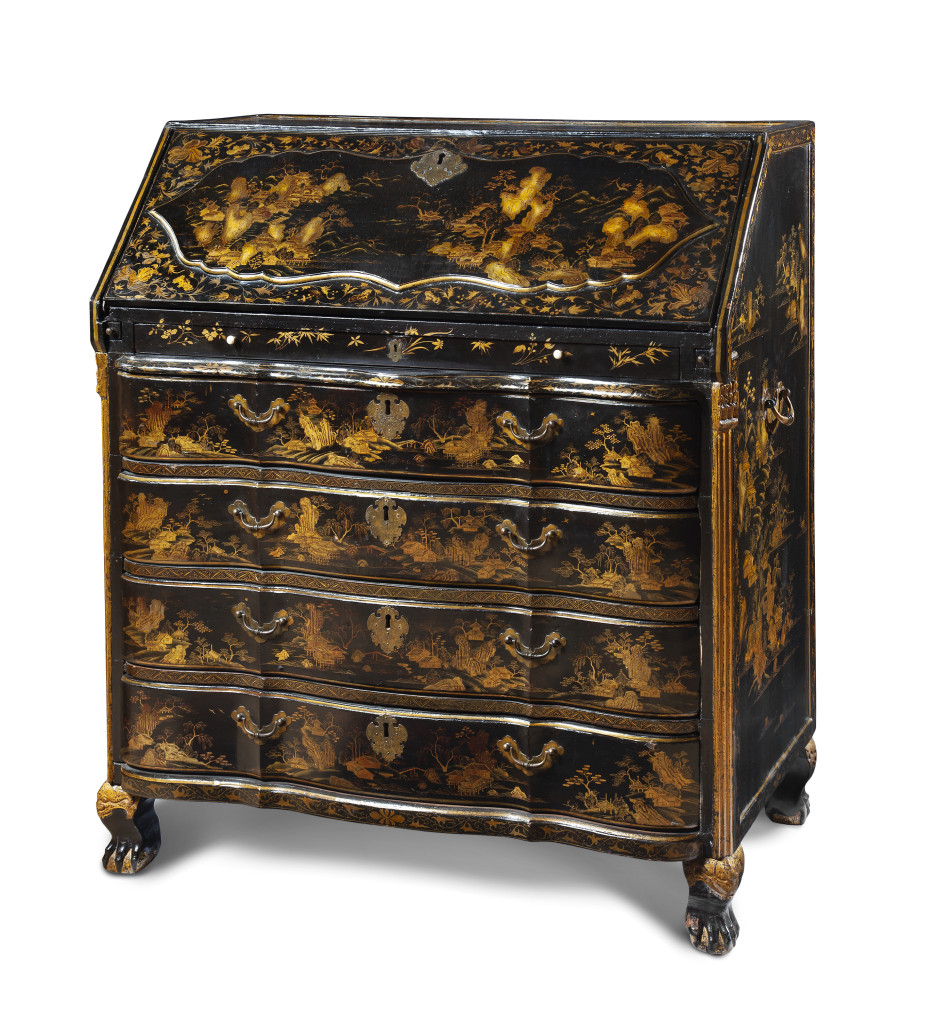 An extremely rare Chinese export lacquer bureau for the Dutch market