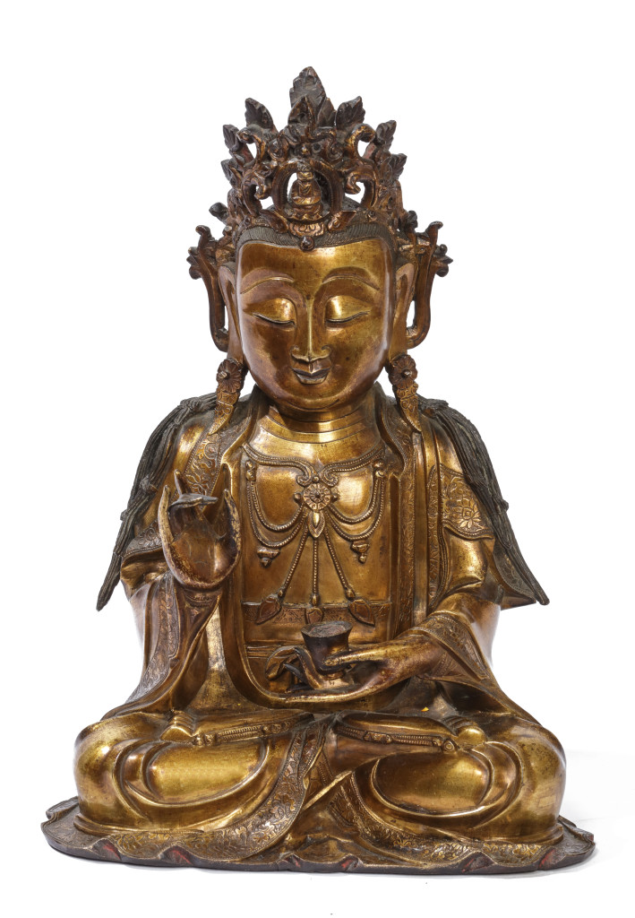 A very fine Chinese gilt-bronze figure of Guanyin