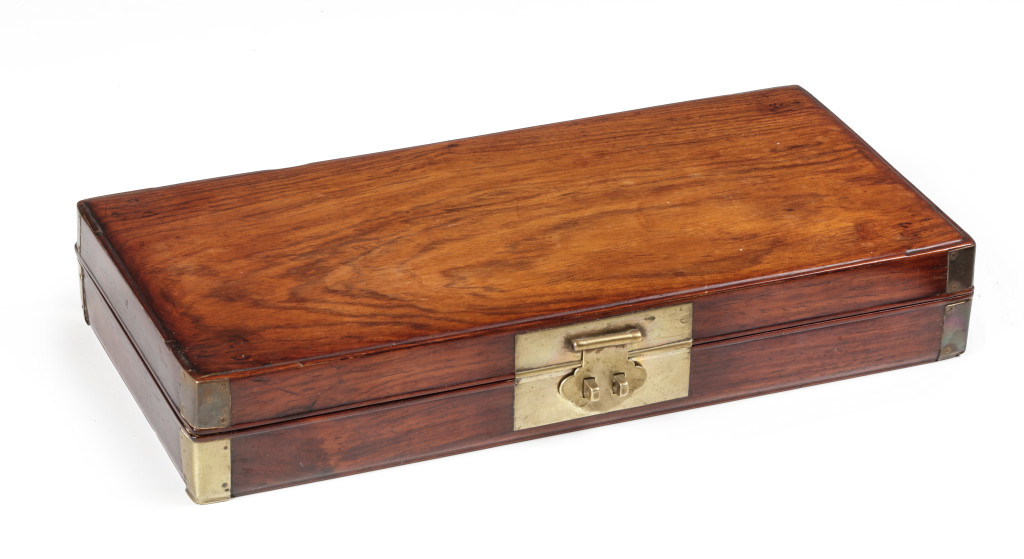 A Chinese Huanghuali document box with baitong mounts