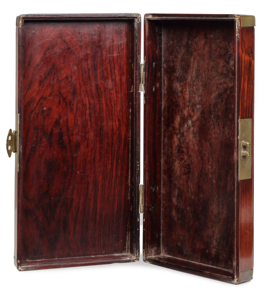A Chinese Huanghuali document box with baitong mounts