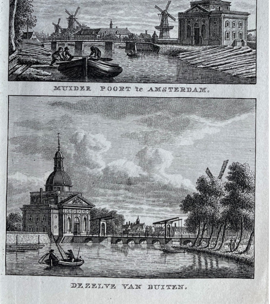 A small Japanese export lacquer circular box with a depiction of the Amsterdam Muiderpoort
