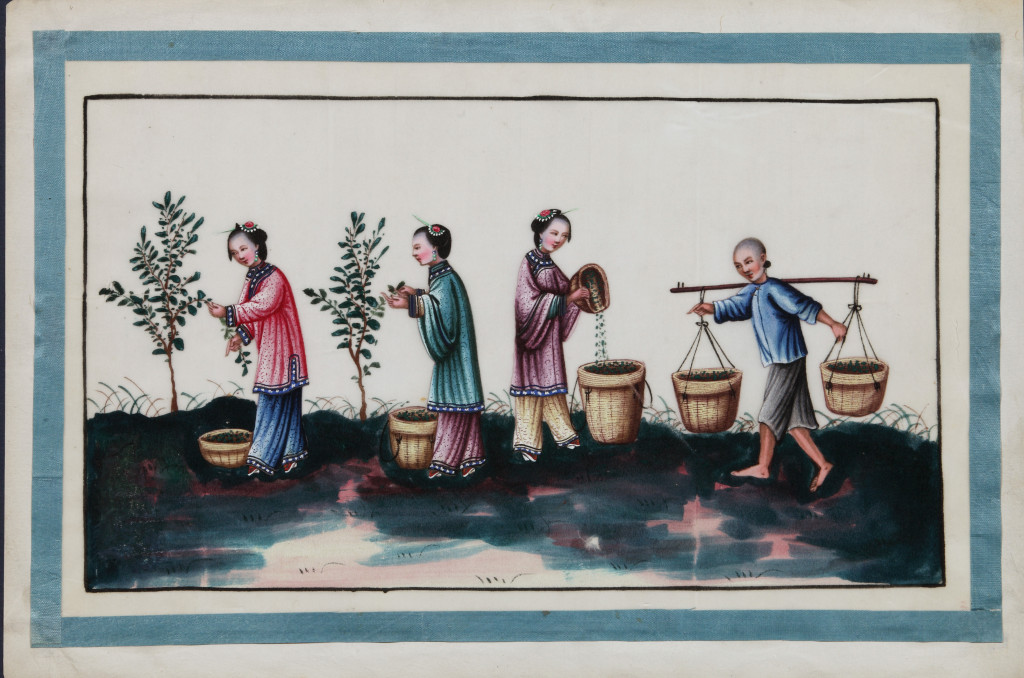 A series of twelve Chinese paintings in gouache on rice-paper depicting the silk production