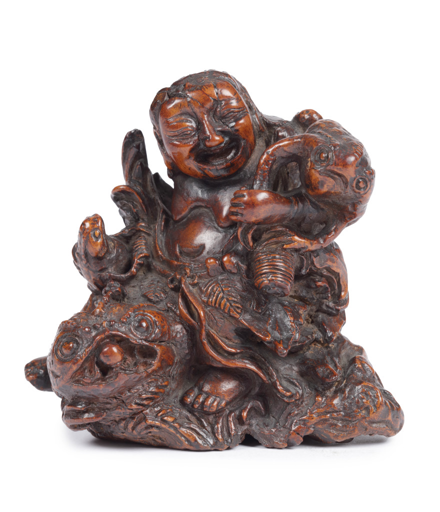 A Japanese rootwood sculpture of Gama Sennin