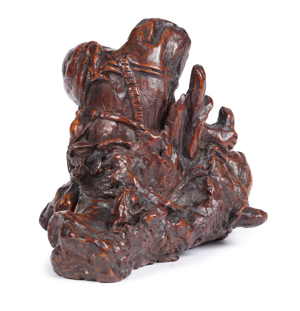A Japanese rootwood sculpture of Gama Sennin