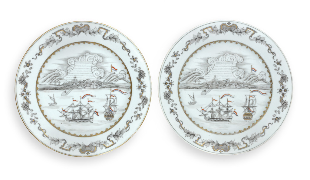 A rare pair of Chinese export porcelain ‘Table Bay’ dishes