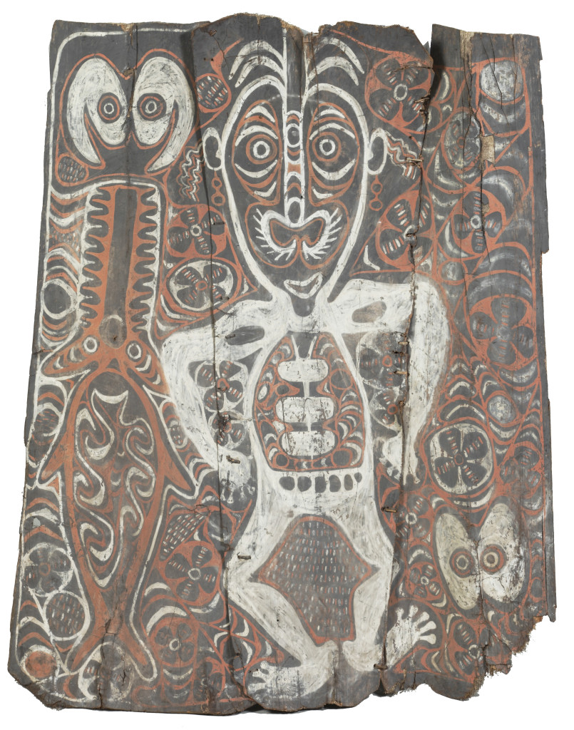 A Sepik 'panggal' sago spathe or tree bark painting of an ancestral figure