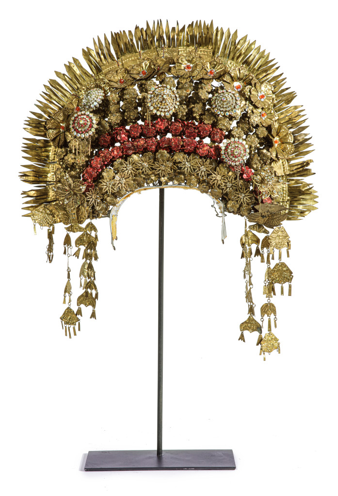 An elaborate Minangkabau gem-set brass floral wedding crown or 'Suntiang'