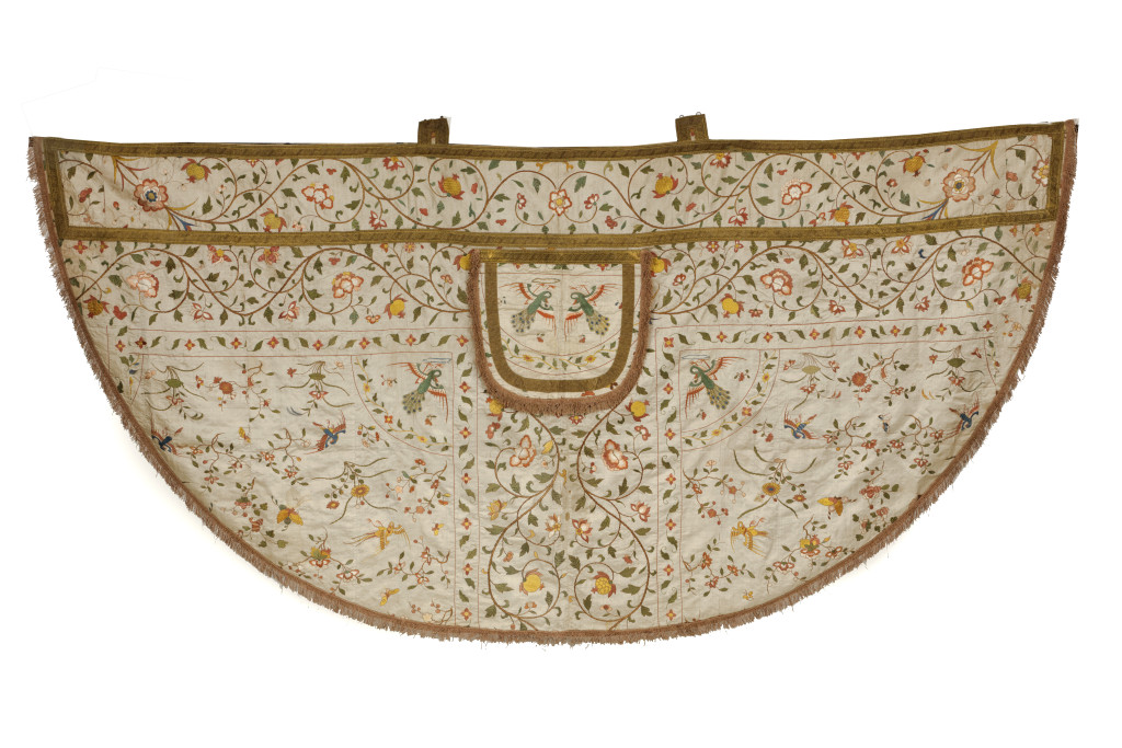 A Chinese white satin embroidered with coloured silk and gold cope for the Portuguese market