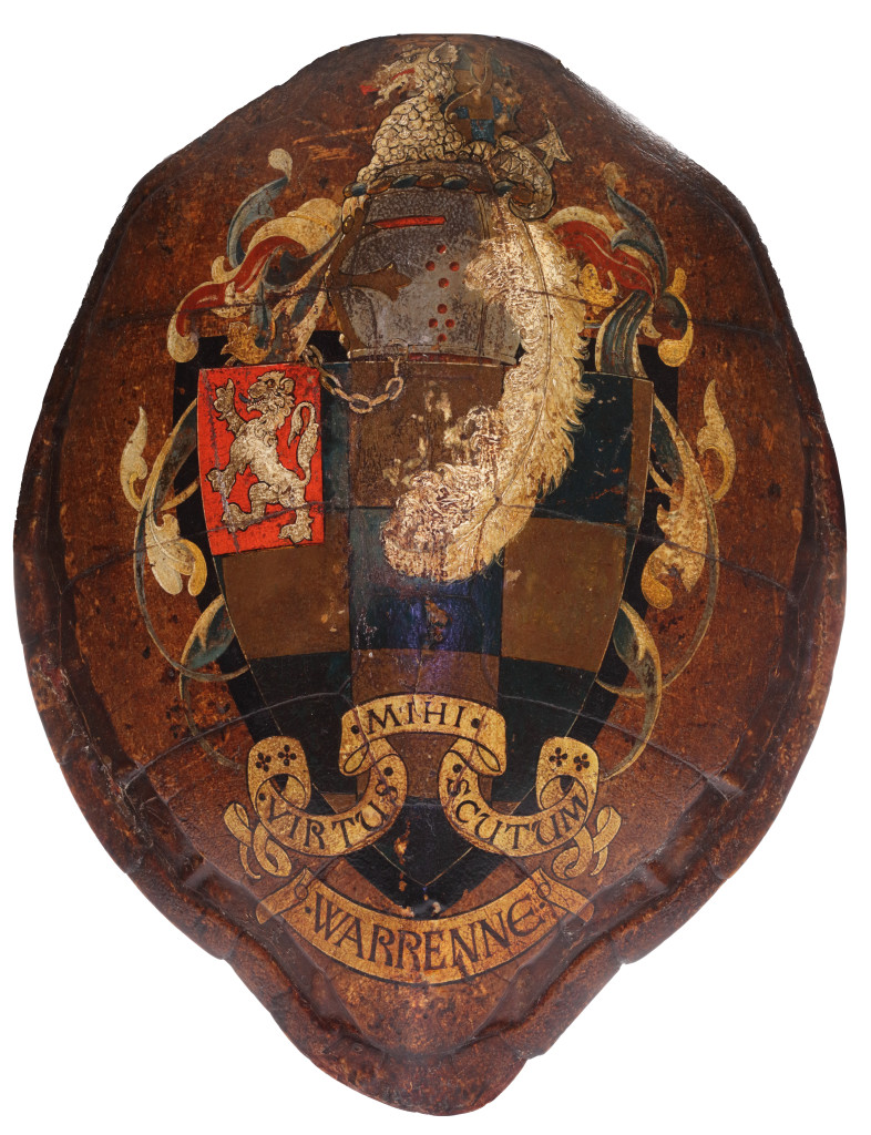 A rare pair of painted armorial Green Sea Turtle shells (Chelonia mydas), with the Tyerman and Warren coats-of-arms