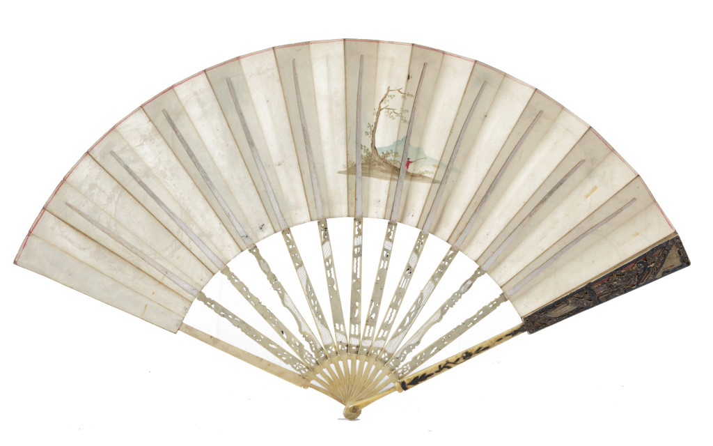 A painted folding fan depicting an allegory on Dutch trade
