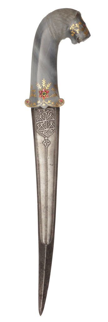 A Mughal gem-set jade-hilted dagger with a lion head pommel