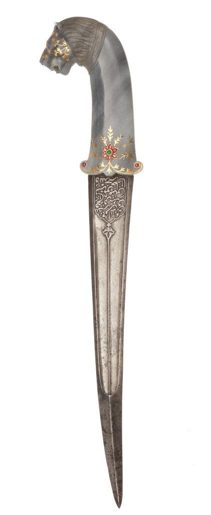 A Mughal gem-set jade-hilted dagger with a lion head pommel