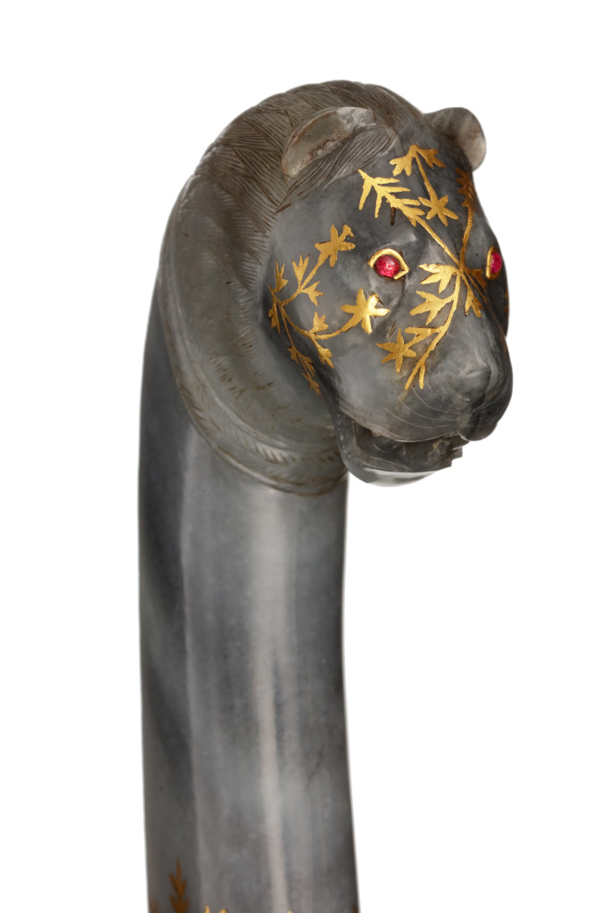 A Mughal gem-set jade-hilted dagger with a lion head pommel