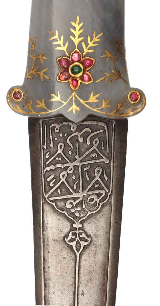 A Mughal gem-set jade-hilted dagger with a lion head pommel