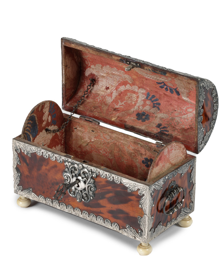 A colonial tortoiseshell veneered casket with silver mounts
