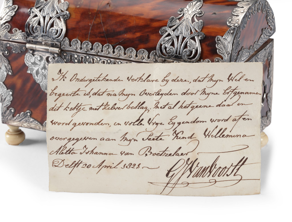 A colonial tortoiseshell veneered casket with silver mounts