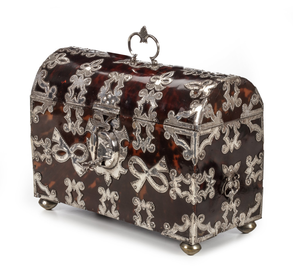 A colonial tortoiseshell veneered casket with silver mounts