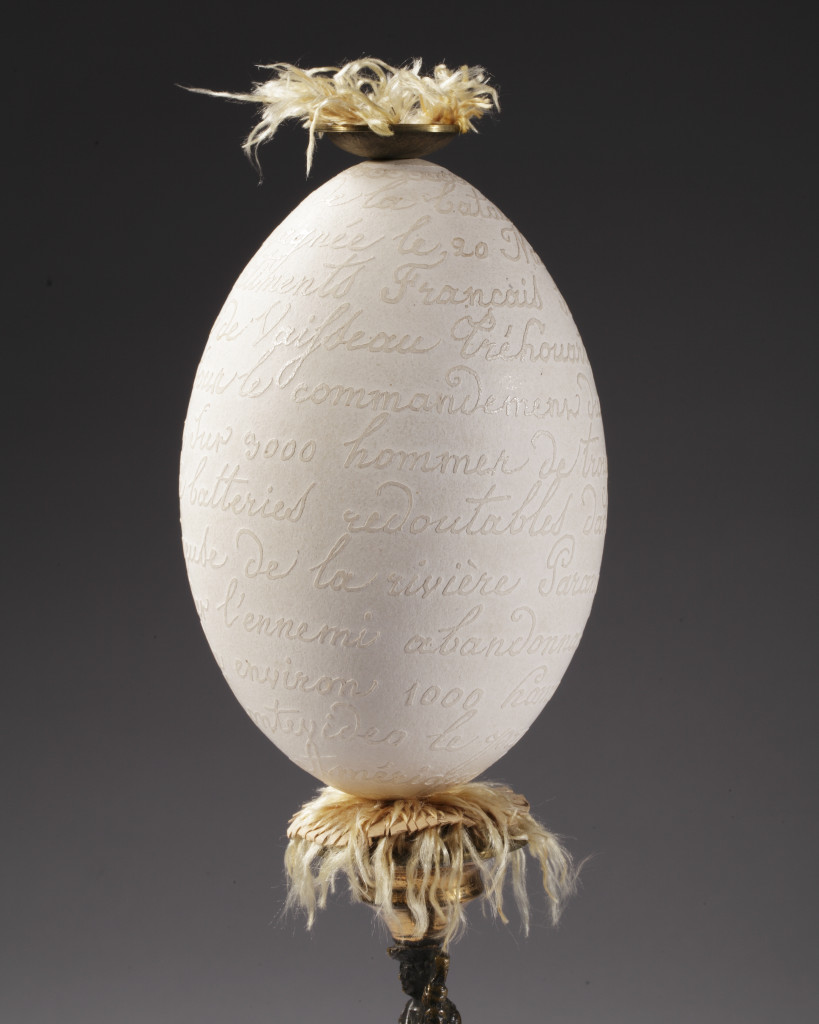 An rare Argentinian-Uruguayan gilt and bronze relief carved Rhea's egg commemorating the Battle of Obligado, 1845
