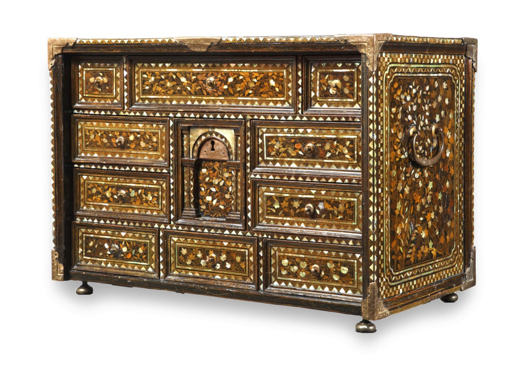 A Portuguese-colonial Japanese Namban lacquer vargueno cabinet