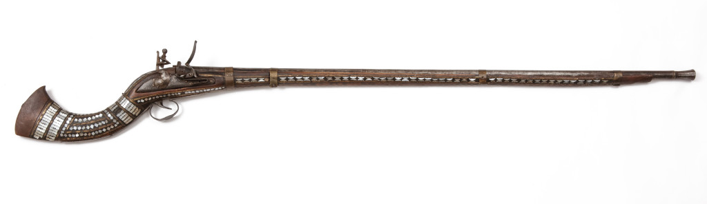 Two Afghan mother-of-pearl inlaid flintlock guns or jezail