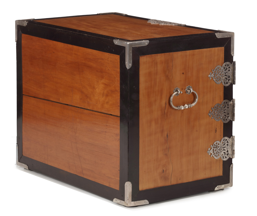 A Dutch-colonial amboyna and ebony collector's cabinet with silver mounts