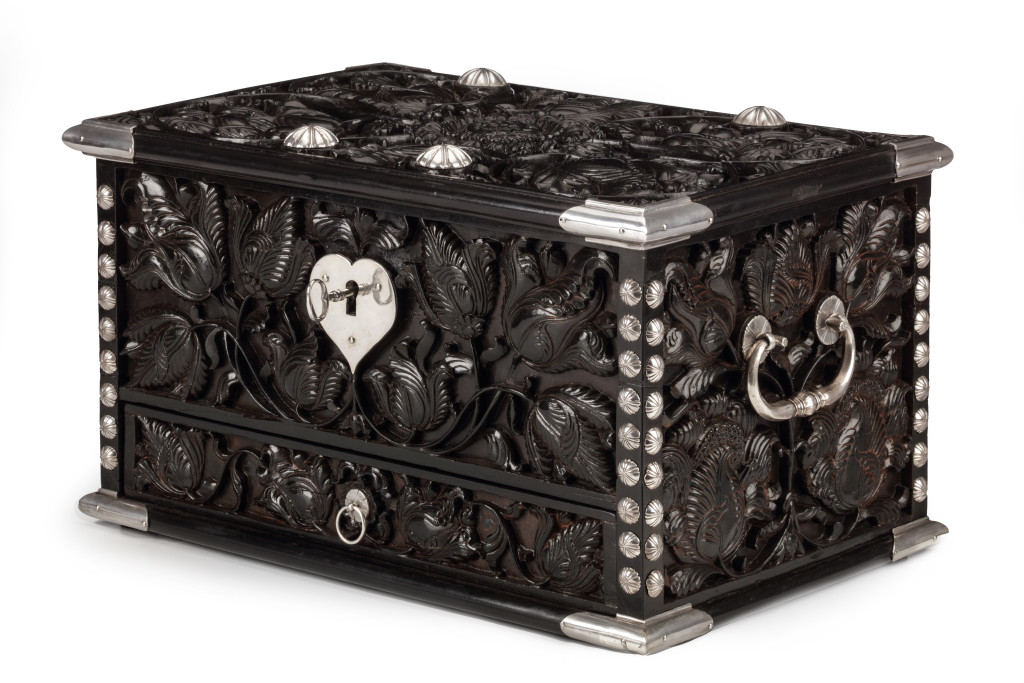 A large Dutch-colonial ebony money box with silver mounts