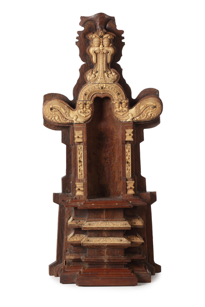 A Sinhalese hardwood and carved ivory home altar or shrine