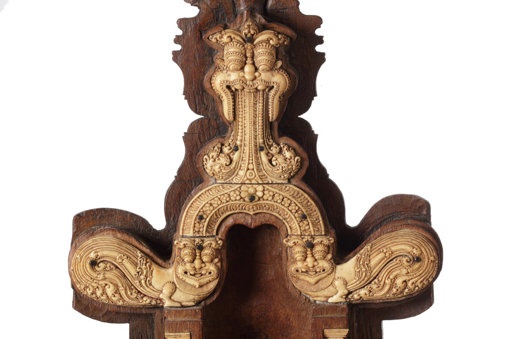 A Sinhalese hardwood and carved ivory home altar or shrine