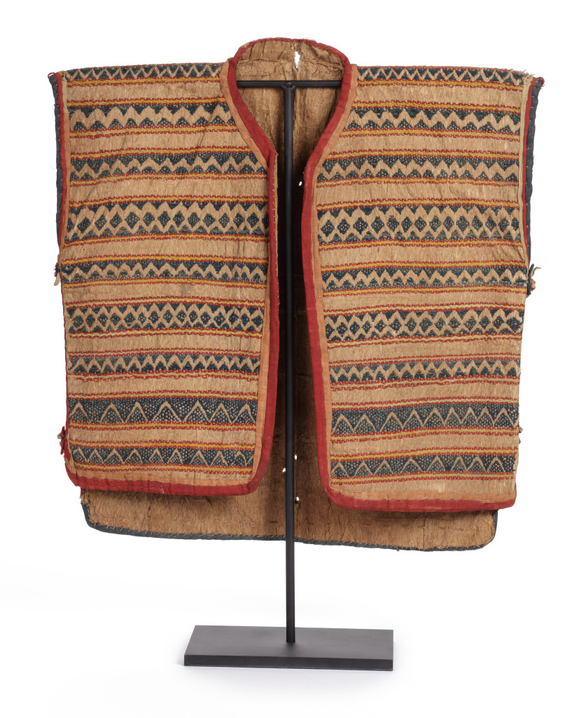 A fine cotton needlework and bark cloth lining Dayak child’s jacket