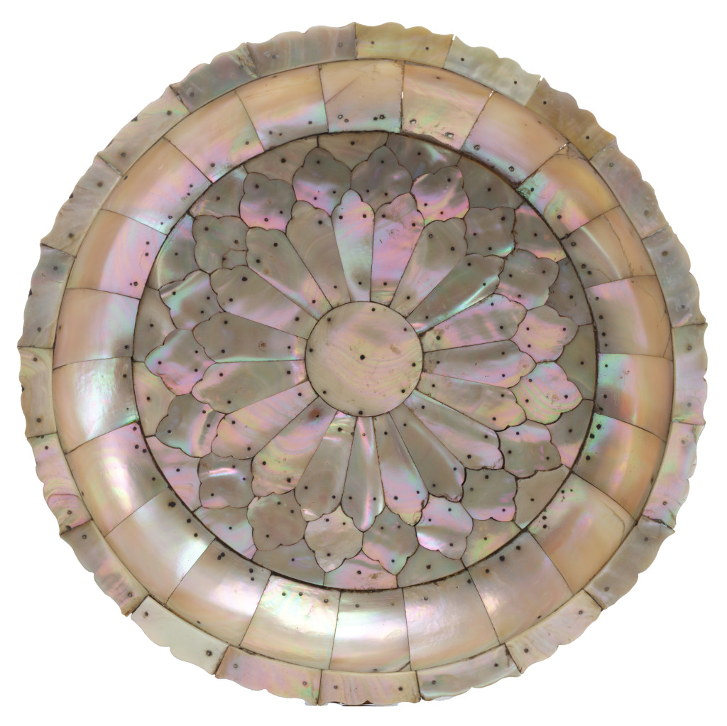 An Indo-Portuguese Gujarat mother-of-pearl veneered dish
