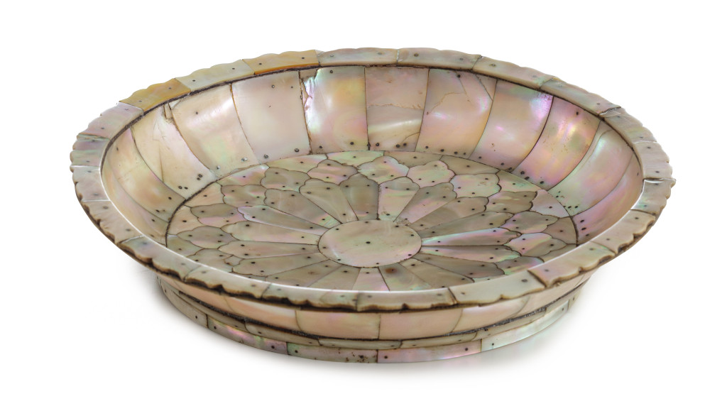 An Indo-Portuguese Gujarat mother-of-pearl veneered dish