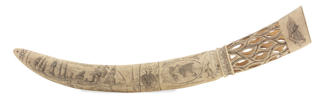 A ‘scrimshaw’ elephant ivory tusk depicting ‘The Voyage in the Sunbeam’