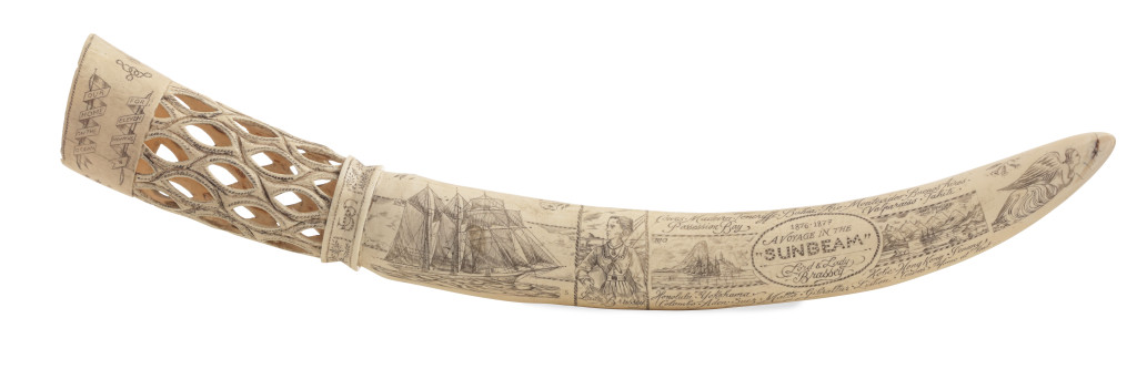 A ‘scrimshaw’ elephant ivory tusk depicting ‘The Voyage in the Sunbeam’