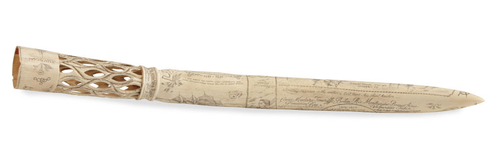 A ‘scrimshaw’ elephant ivory tusk depicting ‘The Voyage in the Sunbeam’