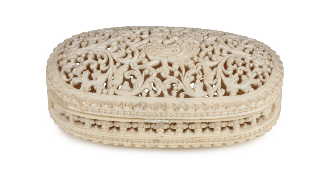 A Sinhalese oval openwork ivory box