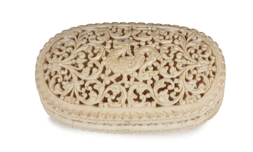 A Sinhalese oval openwork ivory box