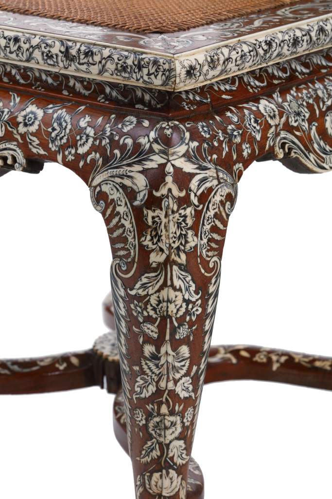 A pair of Anglo-Indian 'Vizagapatam' pen-engraved bone-inlaid padouk side chairs