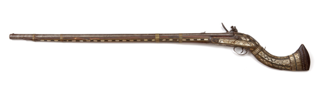 Two Afghan mother-of-pearl inlaid flintlock guns or jezail