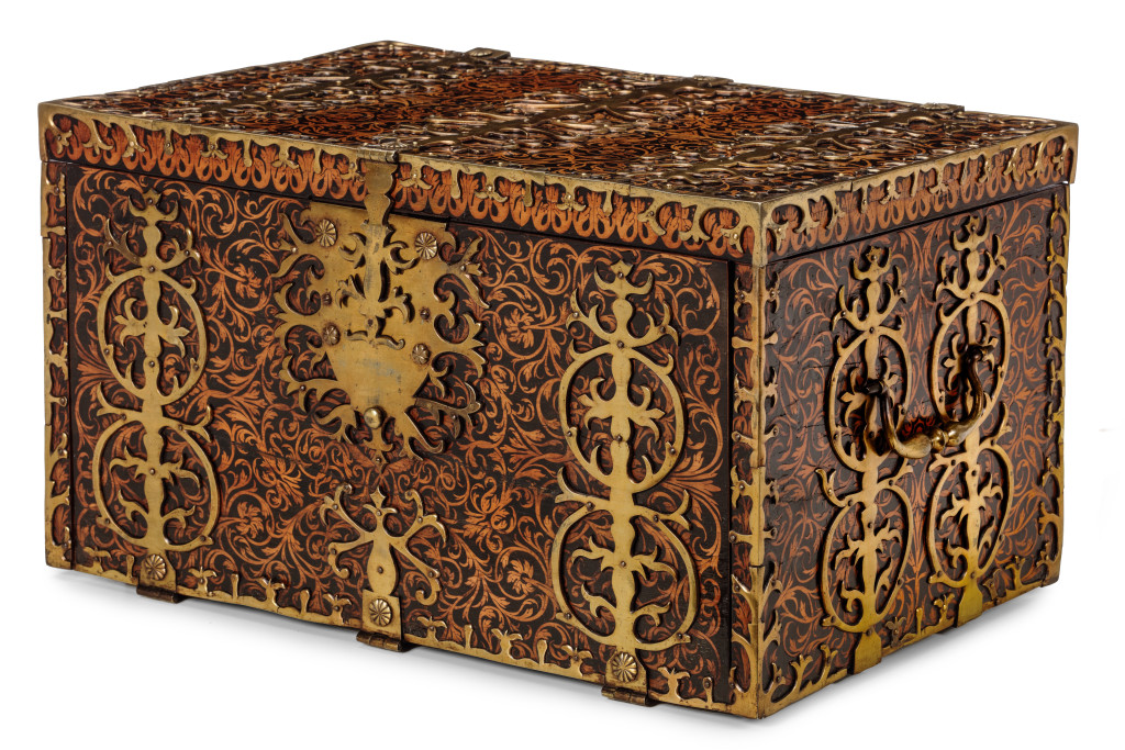 A seaweed marquetry veneered strongbox or 'captain's chest' by Royal Cabinetmaker Gerrit Jensen (1635-1715)