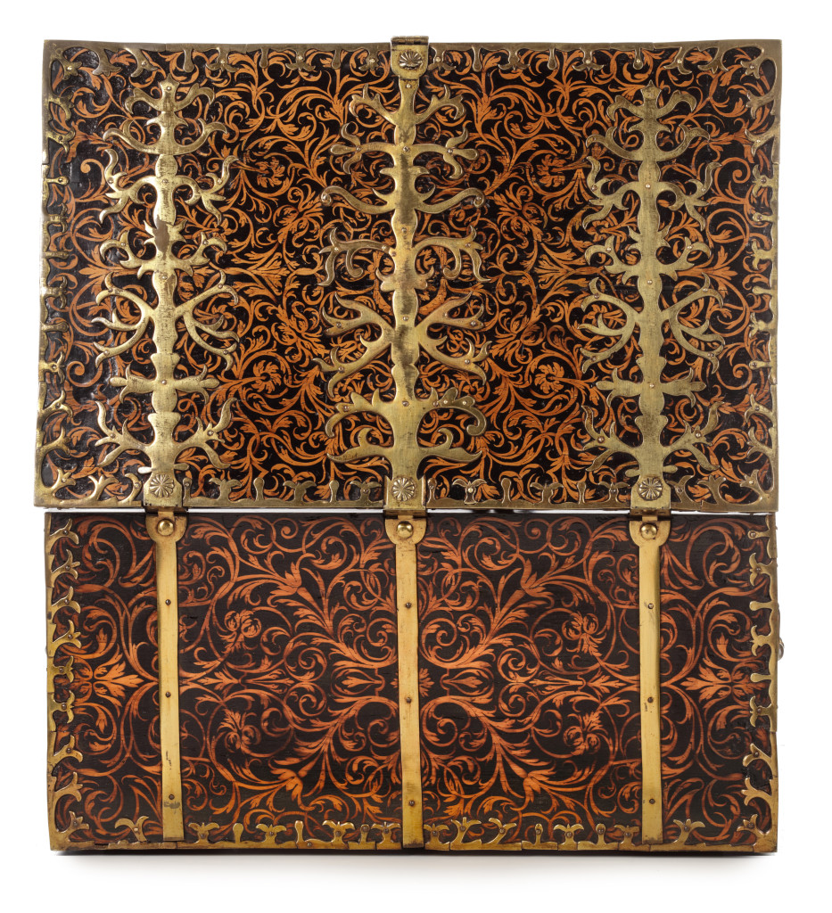 A seaweed marquetry veneered strongbox or 'captain's chest' by Royal Cabinetmaker Gerrit Jensen (1635-1715)