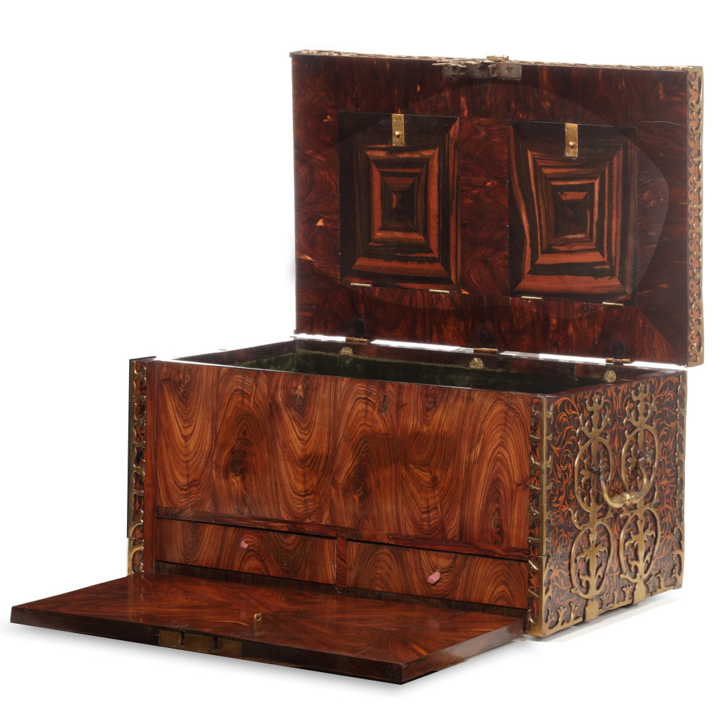 A seaweed marquetry veneered strongbox or 'captain's chest' by Royal Cabinetmaker Gerrit Jensen (1635-1715)