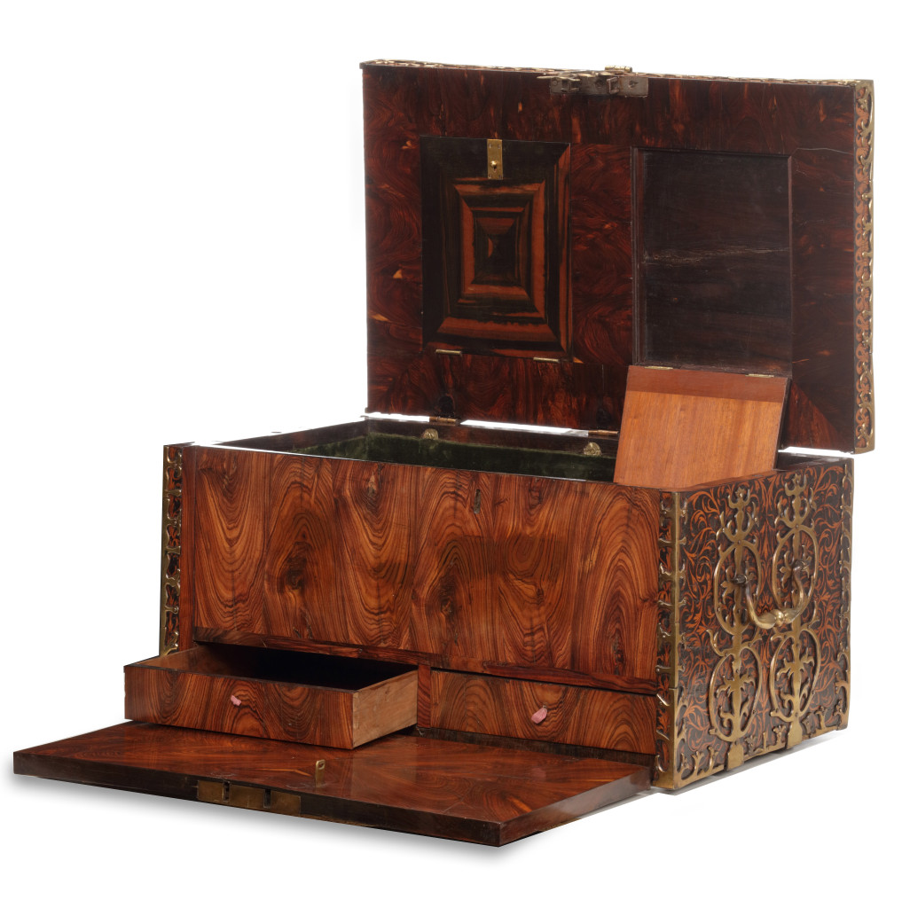 A seaweed marquetry veneered strongbox or 'captain's chest' by Royal Cabinetmaker Gerrit Jensen (1635-1715)