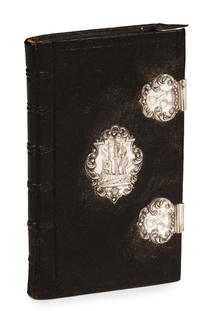 A shagreen bound VOC Delft notebook with silver mounts and pen