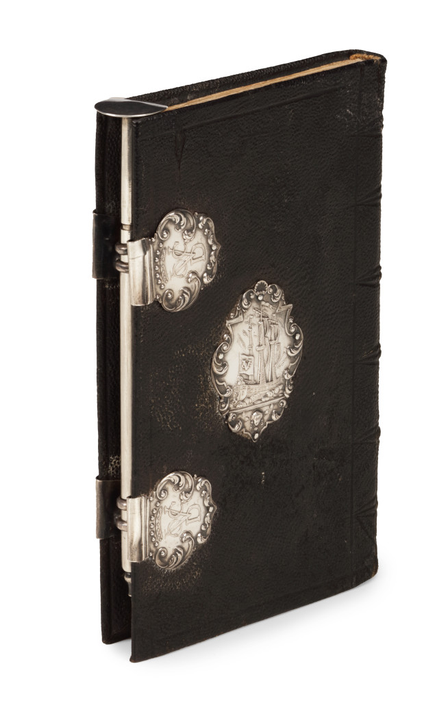 A shagreen bound VOC Delft notebook with silver mounts and pen