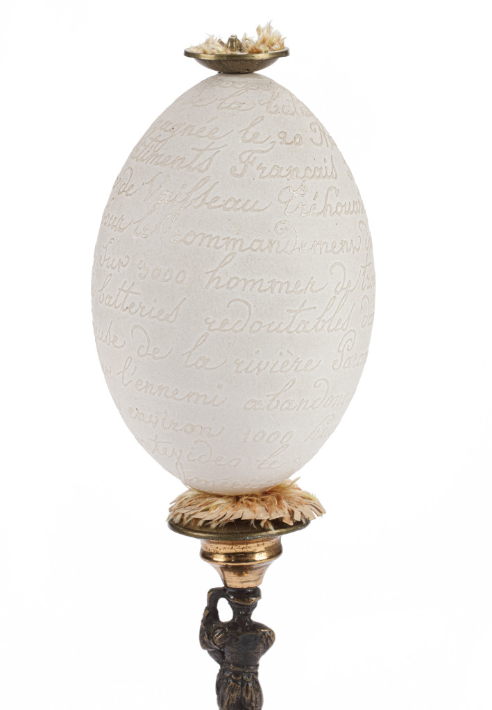 An rare Argentinian-Uruguayan gilt and bronze relief carved Rhea's egg commemorating the Battle of Obligado, 1845