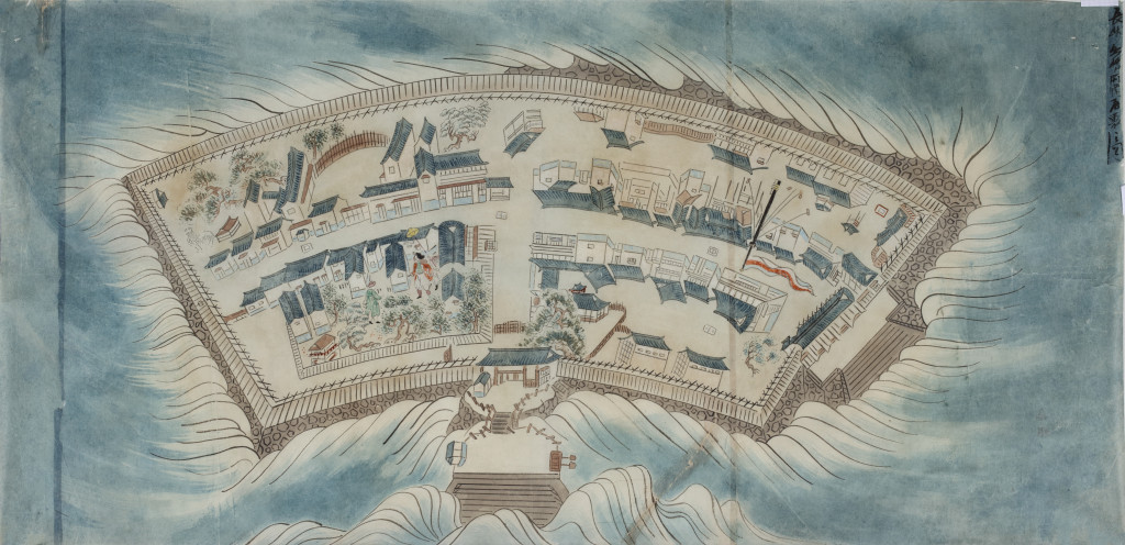 A Japanese drawing of the Dutch Residence at Deshima, Nagasaki Oranda Yahiki no Zu