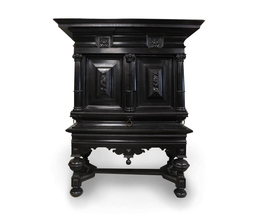A large Dutch ebony cabinet on stand