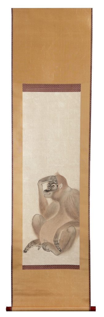 A Japanese hanging scroll with a depiction of an orangutan (Pongo)