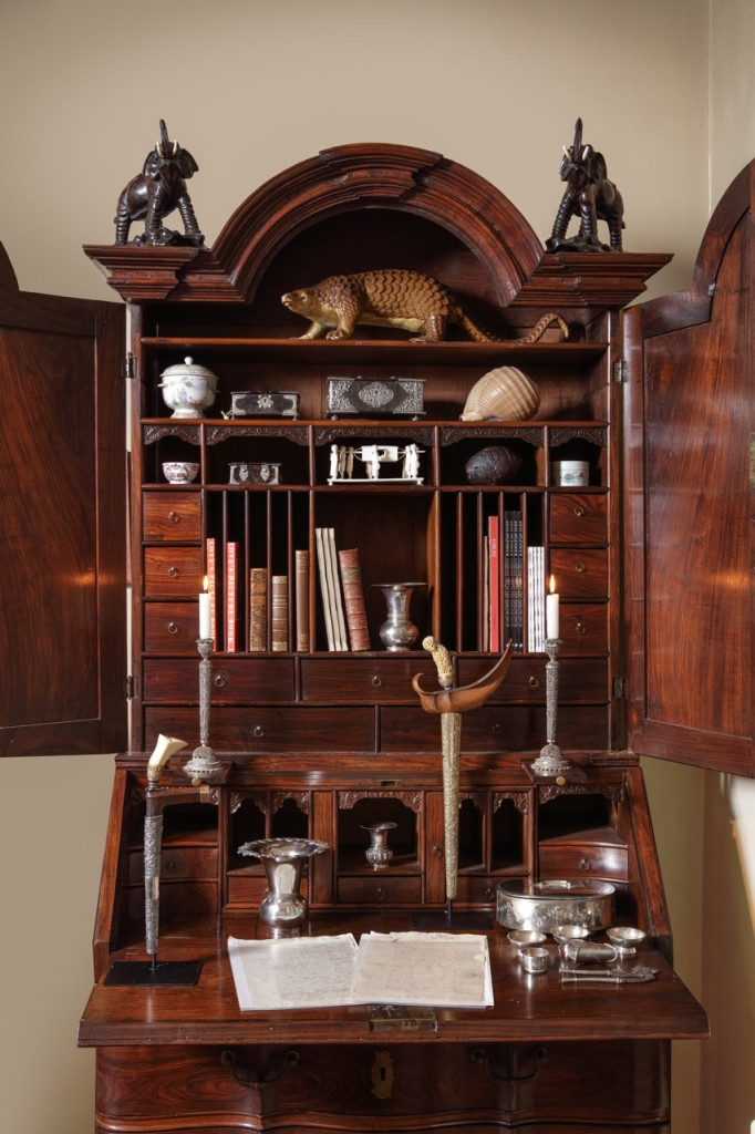 An exceptional Dutch-colonial Indonesian Javanese rosewood bureau- cabinet with brass mounts